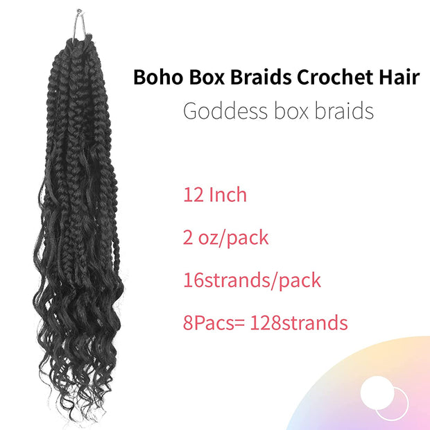 12 Inch Boho Bob Box Braids Crochet Hair