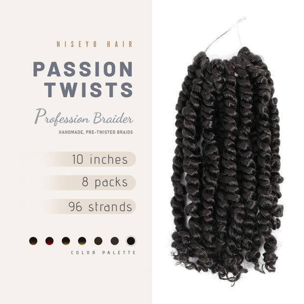 10 Inch Passion Twist Crochet Hair 8 Packs Pre-twisted Passion Twist Hair Pre-looped Braids