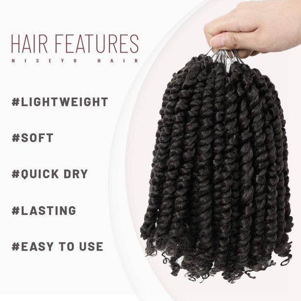 8 Packs Pre-twisted Passion Twist Hair 10inch 96strands Pre-looped Passion Twist  Crochet Braids Hair Black Synthetic Bob Braiding Hair Extensions (1B#)